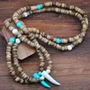 Chains Yumfeel Men's Beaded Necklace Coconut And Stone Beads Horn Pendant For Men