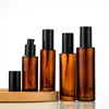 20 ml 30 ml 50 ml 60 ml Amber glazen pompflessen platte schoudernavuleerbare spuitfles voor serum etherische olie parfumlotion