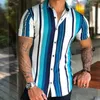 Camicie casual da uomo 2022 Spring Grid Camicie moda uomo Colletto rovesciato Camicia con bottoni Casual Stampa digitale Top manica corta S-3XL W0328