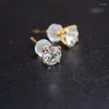 Stud Earrings Yellow Gold Diamond Test Past 0.8 Carat Total 1.6 Ct D Color Moissanite 4 Claw Luxury Gemstone Wedding JewelryStud