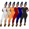 Designer 2023 women's spring summer short sleeve pants suit New Super Elastic Solid Tone Slim Fit Sports Two Piece Set