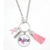 Hanger kettingen 10 stks borstkanker bewustzijn sieraden geloven roze lint charmes ketting voor cadeau