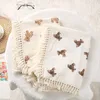 かわいいクマのモスリンの四角い毛布の毛布の綿の赤ちゃん生まれの格子縞の幼児swaddle赤ちゃんのアクセサリーベッド夏の掛け布団230331