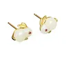 Sweet Animal Imitation Hetian Jade Rabbit Stud Earring For Women Girl Trendy Wedding Party New Year Jewelry Gifts
