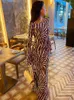 Grundläggande avslappnade klänningar Casual Dresses Brown Zebra Stripes Maxi Dress Women Elegant Slim Boho Ankle-Längd Female Spring Summer Long Sleeve Party 2023