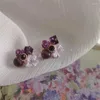 Backs Orecchini Genshin Impact Elegante Raiden Shogun Ametista Fiore viola Goccia Ciondola Ear Stud Clip per le donne Orecchino Jewelrys