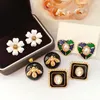 Stud Earrings European And American Retro French Japan South Korea Exquisite Flower Drop Glaze Enamel Ear Jewelry Women