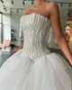 A Line Dresses For Bride Strapless Pearls Beads Top Tulle Wedding Dress Vestidos De Novia Designer Bridal Gowns