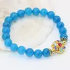 Strand Charms Party High Grade Gift For Women Girls Blue Jades Chalcedony Stone Beads 8mm Round Bracelets Fashion Jewelry 7.5inch B2688