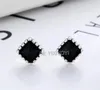 Orecchini a bottone YIXIYOYI 925 Sterling Silver Retro Black Gen Square Ear Earring Vintage Thai per donna Charm Punk Jewelry