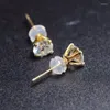 Stud Earrings Yellow Gold Diamond Test Past 0.8 Carat Total 1.6 Ct D Color Moissanite 4 Claw Luxury Gemstone Wedding JewelryStud
