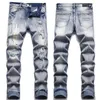 Europeiska trenden Jean Letter -stjärna Jean Men broderi lapptäcke rippade jeans trend varumärke motorcykel byxa mens mager jeans