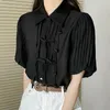 Blouses voor dames Chinese stijl Puff Mouw Korte Solid Color Summer Tops Shirt Retro Minimalistisch Blouse Elegante losse kantoor dames