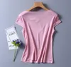 Damen T-Shirt Damen 50% Seide 50% Viskose Strickkleid Ausschnitt T-Shirt Vorderseite 8 Farben M-2XL SJ305 230331