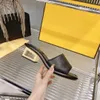 Designer Sandals Women Ff Baguette Sandal Nappa Leather Slides Square Metal Heels Slipper Sculptural Med Heel Summer Shoe