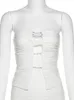 Kvinnors tankar Camis Allneon Y2K Sexig klubbkläder Pearl Chain Trim Cut Out Tube 2000 -talets Fashion Backless Folds Axless Crop Party 230331