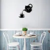 Wandstickers 3D DIY Teapot -vormige wandklok Acryl Mirror Clock Moderne keuken Home Decoratie behang holle digitale klok 230331