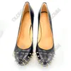 Olomm Handmade Women Pumps Sexy Studs Stiletto Heels Round Toe Black Club Wear Shoes Women US Size 5-20