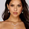 Collier boucles d'oreilles ensemble Stonefans pendentif en forme de V et gouttelettes d'eau accessoires de mariage bijoux de mariée dames en gros