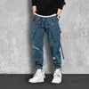 Pantalons pour hommes 2022 mode Streetwear hommes réfléchissant Hip Hop lâche Cargo pantalon hommes Joggers ruban hommes sarouel MaleTrousers W0325