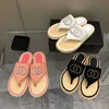 Brodé Interlocking femmes Pantoufles Espadrilles Thong Slide Sandales blanc rose noir Femmes fille Vintage Tongs Paille Tissu Mule chaussures de luxe appartements