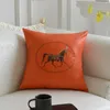 Light Luxury Pillow Case Designer Model Orange Sofa Cushion Soft Leather High-End Fashion Embroidered Waistcoat Cushion Cover Luxury Hotel without Core