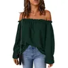 Women's Blouses Womens Elegant Flounce Long Sleeve Frill Trim Off Shoulder Tops Plain Solid Color Casual Loose Fit Shirt Chiffon