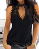 Kvinnors tankar Cami Summer Top Lace Keyhole Neck Tank Sexig Vneck ärmlös Vest Korean Fashion Cool Nightclub Black for Women 230331