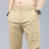 Herren Hosen Frühling Sommer Baumwolle Männer Casual Hosen Elastische Taille Business Korean Fashion Gerade Klassische Einfarbige Hose Schwarz Khaki W0325