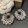 Stud Earrings FXLRY High Quality Cubic Zircon White Pearl Cluster Earring For Women Girl Party Accessories