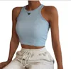 2023 Summer Designer T-shirt da donna Crop Top Sexy Spalla sportiva di marca Canotta bianca nera T-shirt casual senza maniche senza schienale