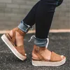 Chaussures habillées Muffin d'été avec sandales à boucle femme léopard corde tissée compensée mode décontractée1