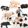 Simulação de javali modelo animal de fazenda conjunto de família de porco estatuetas figura de ação brinquedos educativos para crianças decoração de casa