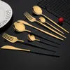 Dinnerware Sets Black silver 24/30 piece tableware set stainless steel tableware steak knife fruit fork coffee spoon tea smooth plate tableware 230331