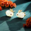 Sweet Animal Imitation Hetian Jade Rabbit Stud Earring For Women Girl Trendy Wedding Party New Year Jewelry Gifts