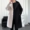 Hommes Trench Coats Jacke Long Manteau Surdimensionné Patchwork Coupe-Vent Grande Poche Mode Pardessus 230331