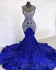 Arabe Royal Ebi Aso Blue Prom Robe Sirène paillette en dentelle de lame de la soirée Fête formelle Deuxième réception Robes de fiançailles d'anniversaire Robe de Soiree ZJ es