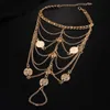 Bracelets de cheville chaîne en métal multicouche exagérée, couleur or argent, pièce de monnaie rétro pour femmes, bijoux cadeau Seau22