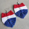 Boucles d'oreilles pendantes géométriques en bois et rouge blanc bleu macramé pour les femmes patriotique 4 juillet vote jour bijoux en gros