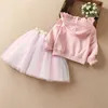 かわいい長袖Hoodiewithskirt 2pcs女の女の子の服セットクリスマスパーティーメッシュTutu Princess Skirtスーツ