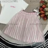 brand girls dresses sets designer white t shirts pink skirts 2023 high end girls Exquisite embroidered logo T-shirt short sleeves double layer mesh sequin skirt