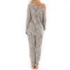 Dames Sleepwear Print Wear Tracksuit Sleep Pyjamas Nightie Women Tops Pyjama Lounge Pants 2pcs Leopard Autumn Loungewear Suit
