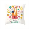 Pillow Case Happy Easter Pillowcase Peach Skin Bunny Printed Sofa Car Cushion Ers Single Sided Rabbit Drop Delivery Home Garden Text Dh6X2