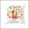 Kissenbezug Frohe Ostern Kissenbezug Pfirsichhaut Hase Bedrucktes Sofa Autokissen Ers Einseitiges Kaninchen Tropfenlieferung Hausgarten Text Dh6X2