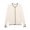 Femmes Tricots Cardigans Faux Perle Bouton Simple Boutonnage Cardigan Femmes À Manches Longues Col Rond Décontracté Contraste Garniture Pull En Tricot