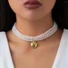 Pendant Necklaces IngeSight.Z Korean Fashion Multi Layered Simulated Pearl Choker Necklace For Women Punk Metal Peach Heart