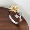 Wedding Rings Luxury Anxiety Ring For Women Fidget Spinner Zircon Crystal Daisy Sunflower Spinning Rotate Freely Anti Stress Jewelry