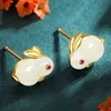 Sweet Animal Imitation Hetian Jade Rabbit Stud Earring For Women Girl Trendy Wedding Party New Year Jewelry Gifts