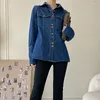 Damesjassen retro zak met lange mouwen denim shirt voor vrouwen met een gevoel van niche-ontwerp in donkerblauwe tops lente en herfst