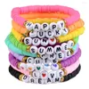 Brin DIY Boho Lettre Femmes Bracelet Multicolore Polymère Argile Plat Rond À La Main Doux Et Belle Filles Enfant Bracelets Mignon Bijoux